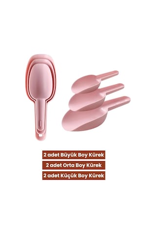 6 Adet Baharat Küreği, Un Şeker Bakliyat Kakao Mama Deterjan Erzak Kaşığı 6 Lı Set 2x 3 Boy Pembe Pembe