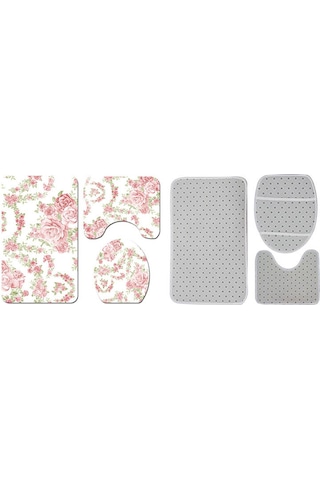 Dianziye Klasik Çiçek Desenli Flanel Banyo Seti - Kaymaz Altlı Tuvalet Battaniyesi, Kapak Kılıfı Ve Banyo Matı - Yumuşak Ve Pratik Diğer