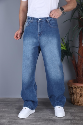 Felvıno Erkek Yıkamalı Süper Baggy Bol Kesim Kot Pantolon Koyu Mavi