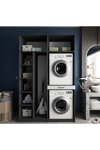 Megan Çamaşır Ve Kurutma Makinesi Dolabı Banyo Dolabı Füme Beyaz Füme Beyaz