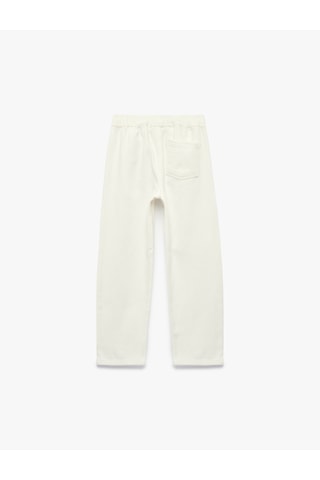 Koton Pamuklu Beli Bağcıklı Cepli Rahat Kesim Denim Pantolon Beyaz 6skb40016td