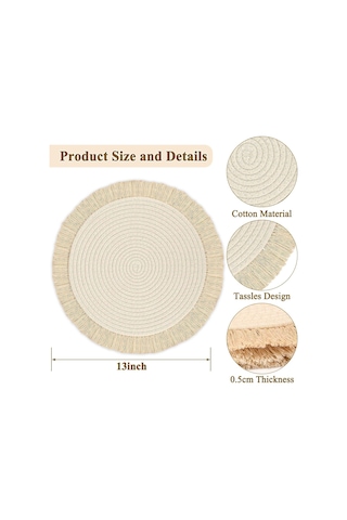 Mufunye 4'lü Yuvarlak Pamuklu Yıkanabilir Masa Örtüsü - 33 Cm Isıya Dayanıklı Rustik Dekor Bej