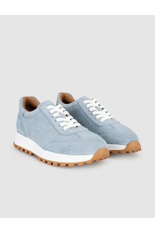 Buz Mavisi Süet Hakiki Deri Kadın Sneaker Ayakkabı Mavi
