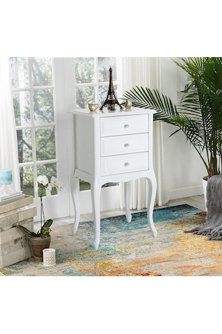 Ahşap Lake  3 Çekmeceli Telefonluk Komidin  Beyaz