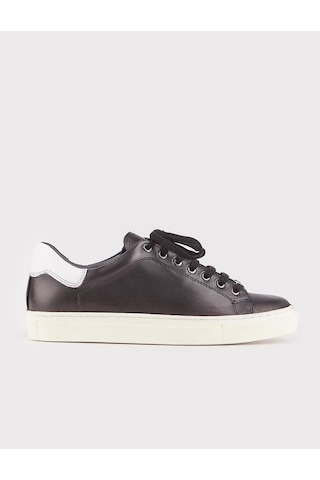 Cabani Hakiki Deri Siyah Sneaker Bağcıklı Kadın Spor Ayakkabı Siyah