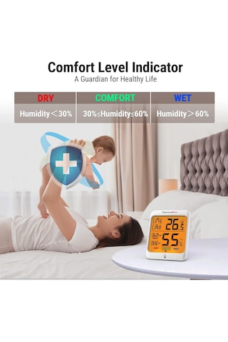 Thermopro Tp53 Dijital Termometre Higrometre İç Mekan Sıcaklık Ve Nem Ölçer Dokunmatik Aydınlatmalı Oda Ortamı