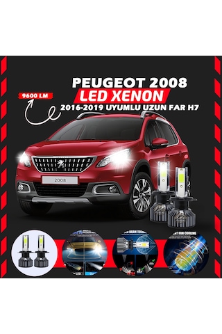 Peugeot 2008 2016-2019 Uzun Far Uyumlu Şimşek Etkilii Led Xenon Pro Series H7