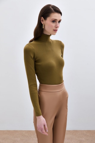 Sateen Tam Balıkçı Triko - Küf Yeşili-133812 Küf Yeşili Çok Renkli