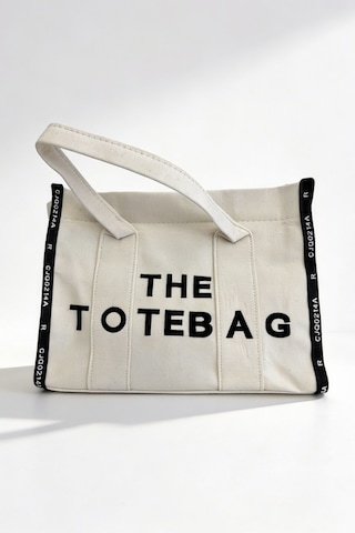 Ents Krem Kanvas Kadın Tote Bag Büyük Boy Günlük Omuz Ve Plaj Çantası beyaz