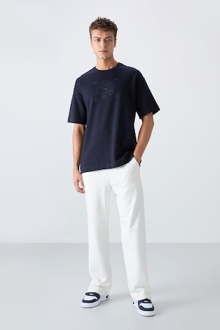 Tommy Life Lacivert Pamuklu Kalın Yumuşak Dokulu Oversize Fit Baskılı Erkek T-shirt - 88324 Lacivert