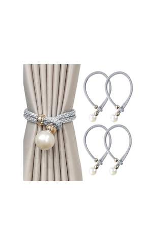 Ranyeek 4'lü Gri Paspas Perde Bağlayıcı Seti - Kaliteli Polyester Ip Ve 3.5 Cm Taklit İpek Misketi İle Zengin Ev Dekoru