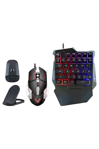 G508 Mobil Oyun Kablolu Klavye Mouse Kombo Paket Seti Pubg Dönüştürücülü Tek El Kullanım Gaming Oyuncu Rgb Led Işıklı Optik