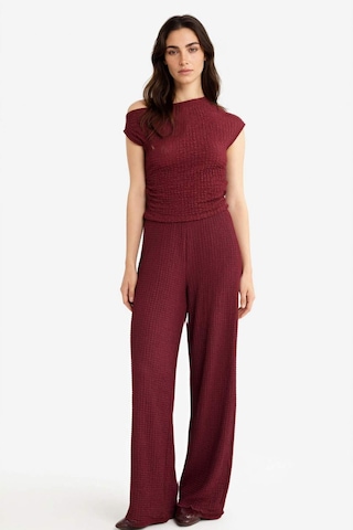 Defacto Wide Leg Geniş Bol Paça Bürümcük Pantolon D3570ax25aubr237 Bordo