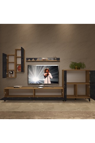 Decoraktiv Eko 6 Mdf Std Gold Tv Ünitesi Tv Sehpası Pera - Siyah Mermer