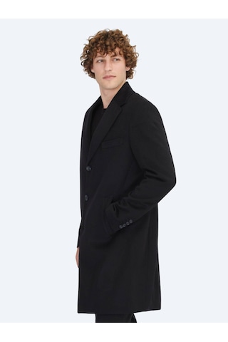 Kip Siyah Regular Fit Kruvaze Yaka Casual Dokuma Palto Siyah