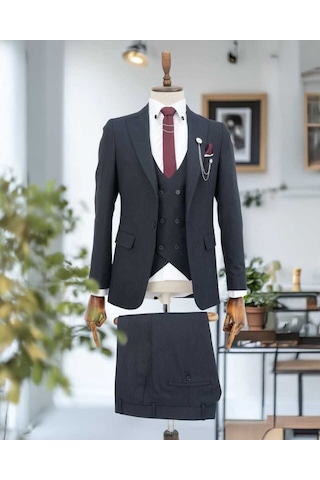 Beystil Sivri Yaka Lacivert Takım Elbise Bezayak- Slim Fit Mavi