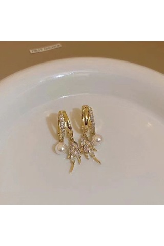 Flybuy Zarafet Ve Şık S925 Romantizm Küpe: Kalp İnci Gümüş Gold Buluşması Yt Gold