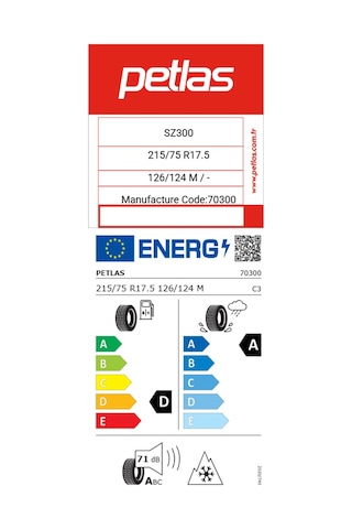 Petlas 215/75 R17.5 Tl 126/124m Düz Sz300 Düz Kamyonet Lastiği Üretim Tarihi:2026