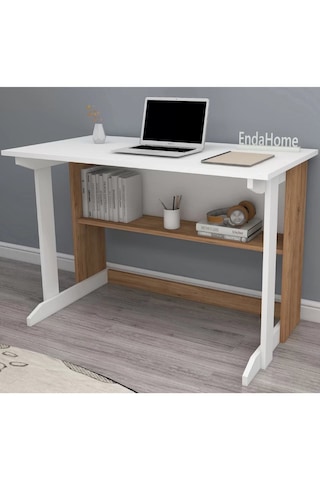 Reyo Home Enda Pillar Kütüphaneli Çalışma Masası 100x56cm Çam-bey Atlantik Çam - Beyaz