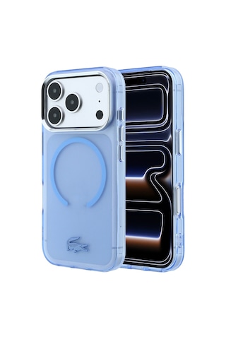 Apple Uyumlu iPhone 18 Pro Kılıf Lacoste Lisanslı M-safe C-magnet İkonik Timsah Logo Iml Frosted Kapak Açık Mavi
