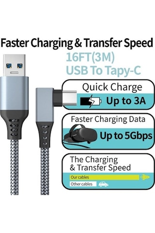 Ebitda Oculus Quest 2/1 Bağlantı Kablosu İçin 3m Usb 3.1 Type-c