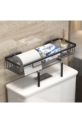 Teltree Danle Marka Duvarlı Tuvalet Depolama Rafı - Alüminyum Materyal, Delme Yok Kurulum, Çok Amaçlı Banyo Gereçleri Saklama Siyah Diğer