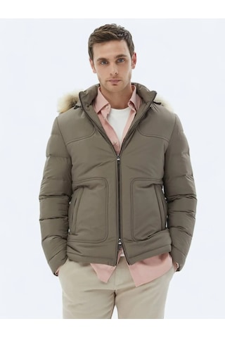 Kip Vizon Regular Fit Kapüşonlu Casual Dokuma Mont VIZON