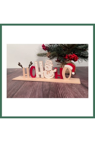 En-cag Ho Ho Ho Yazılı Yılbaşı Dekoru Üç Parçalı Noel Masa Süsü Bss Standart