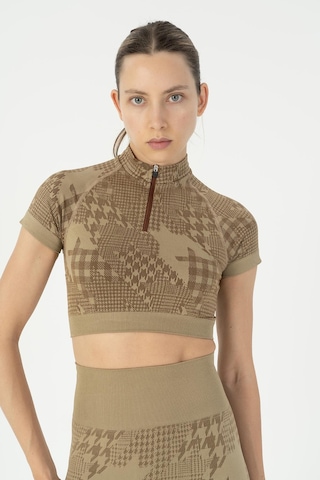 Maraton Slimfit Kadın Bisiklet Yaka Vizon Crop Top Vizon
