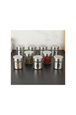 Deconox 12'li Metal Kaplı Cam Baharatlık Seti 60 Ml - Döner Başlıklı Paslanmaz Çelik Baharat Takımı 7009