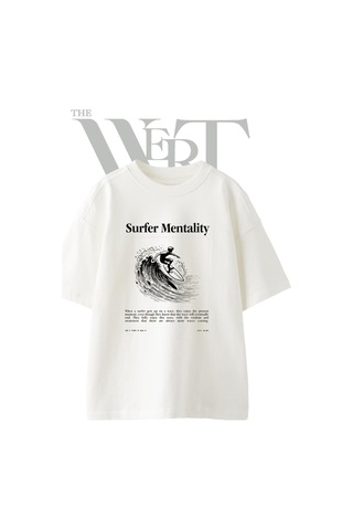 Thewert Surfer Wave 1 Tasarım Baskılı Ünisex Beyaz Oversize T-shirt