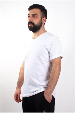 Twister Jeans 1827Bb Beyaz Büyük Beden V Yaka Erkek T-Shirt Beyaz