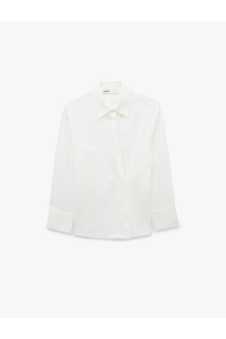 Koton Pamuklu Cepli Uzun Kollu Asimetrik Tasarım Kapama Oversize Poplin Gömlek Kırık Beyaz 7wak60143uw Ekru