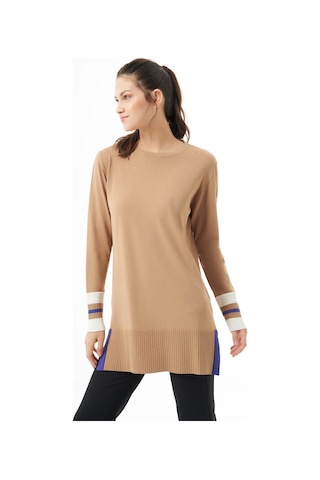 Mizalle Kol Renkli Rayon Triko Camel Tunik Camel