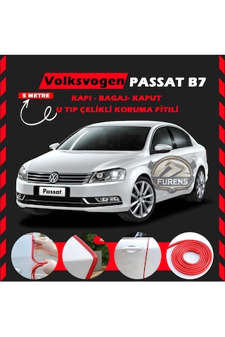 Volksvogen Passat B7 Oto Araç Kapı Koruma Fitili 5 Metre Parlak Kırmızı Renk