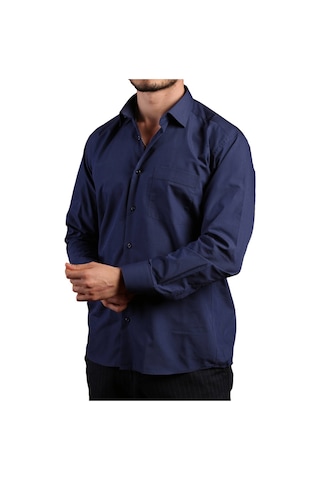 Lacivert Büyük Beden Rahat Kesim Cepli Uzun Kol Regular Fit Erkek Gömlek - 150-35 001