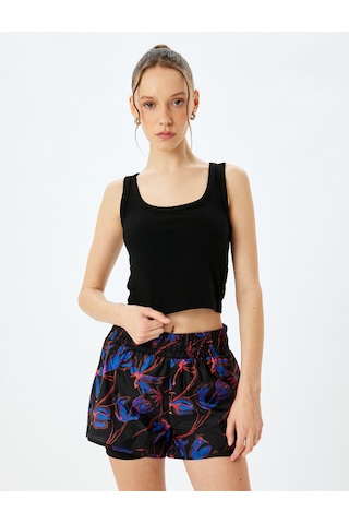 Koton U Yaka Slim Fit Kolsuz Crop Üst Siyah 5sak30094nk Siyah