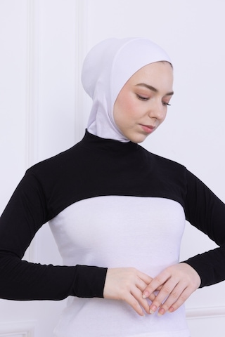 Loggia Balıkçı Yaka Boyunluklu Kolluk Siyah - Likralı Dik Yakalı Kadın Body Tesettür Crop Bolero Siyah