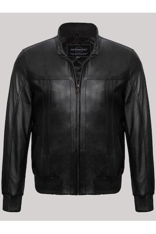 Hakiki Kuzu Derisi Siyah Erkek Deri Mont Kol Bel Lastikli Deri Ceket Siyah