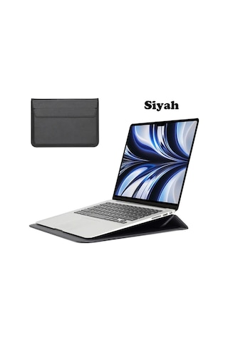 Apple Uyumlu MacBook Pro Air 13 M1-m2 2020/2022 A2179-a2337-a2338-a2251-a2159-a1989-a1708 Deri Mıknatıslı Çanta Siyah