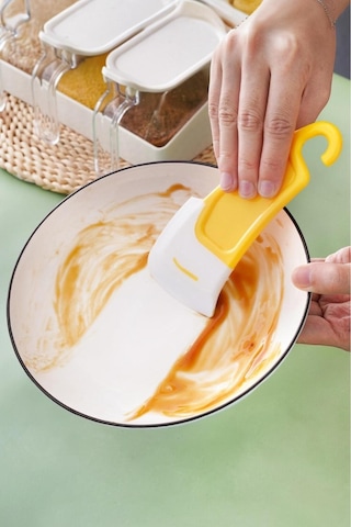 Mucit Home Tava Taban Temizliği İçin Silikon Spatula Tava Ve Bulaşık Yıkamak İçin Silikon Sıyırıcı Sarı