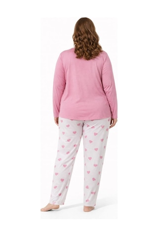 Pemilo Kadın 20746 Büyük Beden Uzun Kol Milan Pijama Takımı Pembe