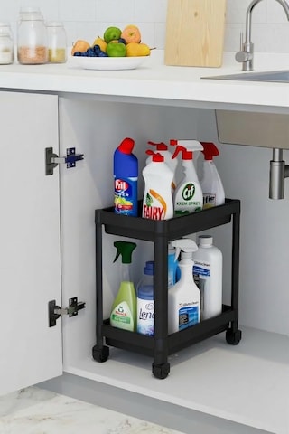 Orret Home 2 Katlı Tekerlekli Tezgah Altı Raf Organizer Düzenleyici Raf Ünitesi, Evye Altı Dolap İçi Düzenleyici Diğer