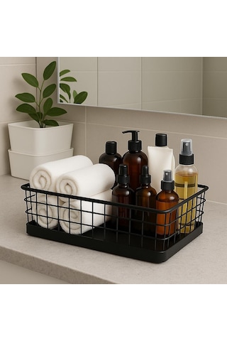Okyanus Home Dikdörtgen 3'lü Siyah Metal Organizer Sepet Siyah