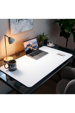 Mouse Pad Beyaz Masa Matı 140x60cm Suni Deri Desk Mat Ev Dekor