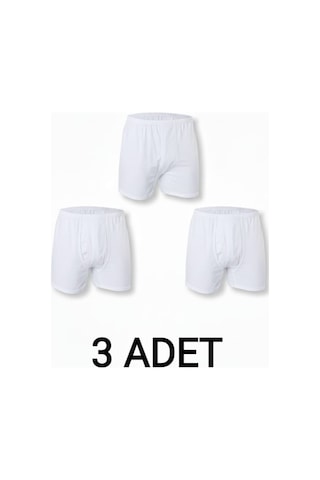 Enmodaiçgiyim 3 Adet Beyaz %100 Pamuk Rahat Kesim Erkek Paçalı Külot Boxer