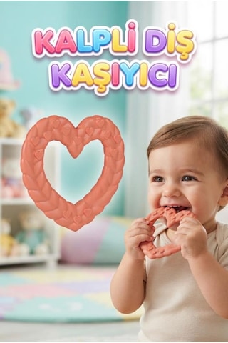 Kalp Şekilli Esnek Bpa İçermeyen Kabartılı Pastel Renkli Oyuncak Bebek Diş Kaşıyıcısı Turuncu