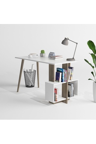 Side Çalışma Masası Beyaz & Ceviz