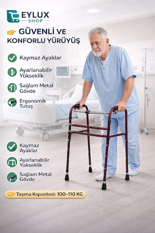 Eylux Hasta Yürüteci Walker Yürüteç 4 Ayaklı Metal 22 Mm Yürüteç Ayarlanabilir Boy Walking Aid Product