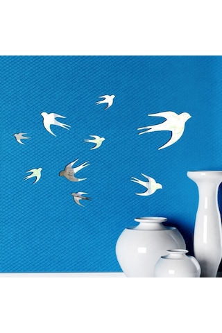 Kırlangıçlar Dekoratif Ayna Gümüş